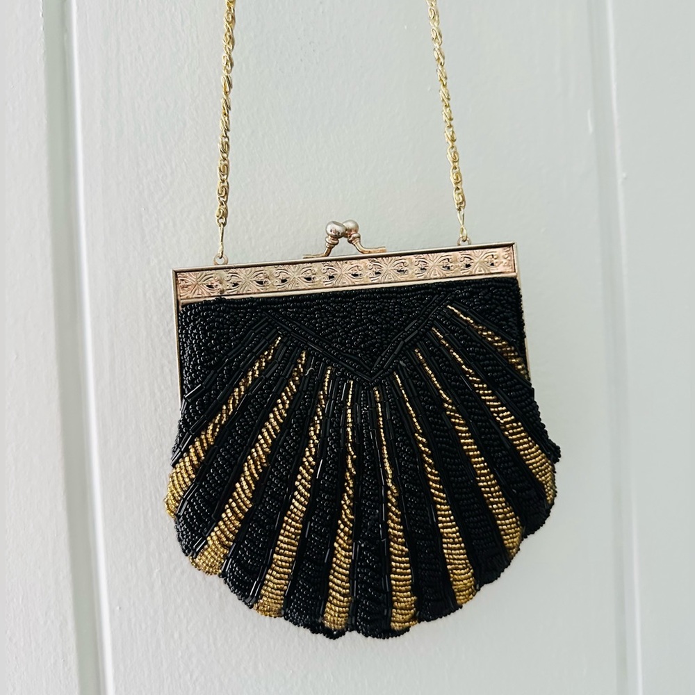 Vintage Black and Gold Beaded Formal Clutch